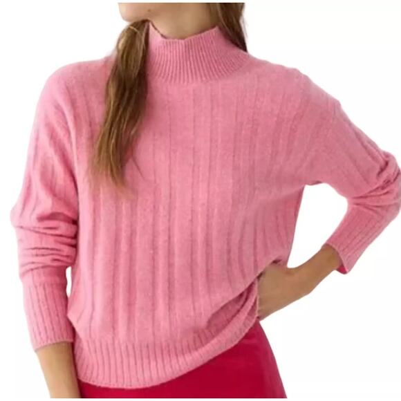 J.Crew Ribbed Wool Mockneck Sweater Sz L Pink Alpaca Soft Girl Balletcore - Picture 1 of 7